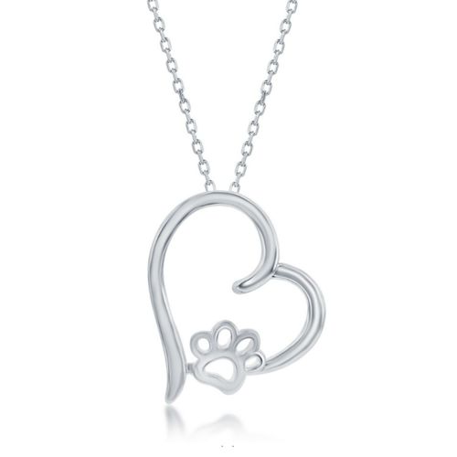 Sterling Silver Open Heart Pendant with Paw Print